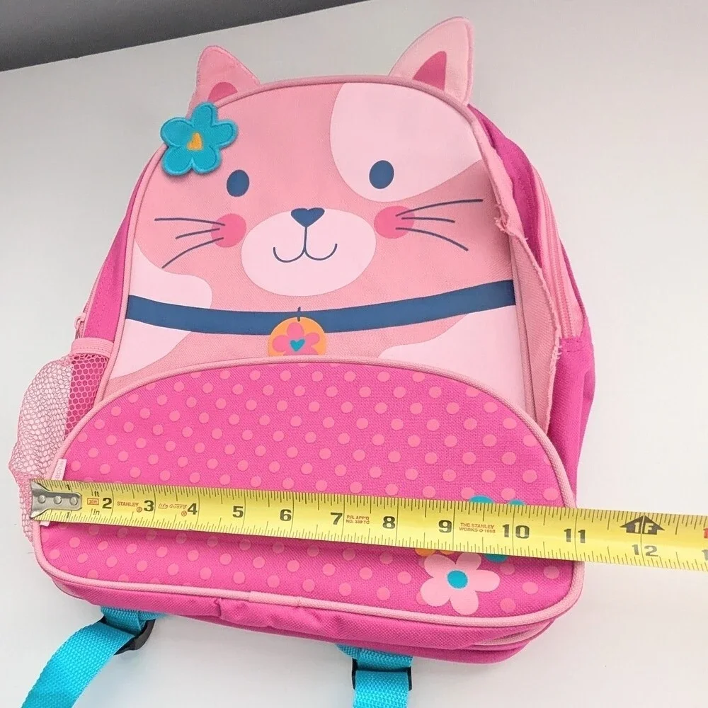 Girls' Pink Cat Backpack/Knapsack w/ 2 Zippered Pockets & Open Side Mesh Pocket